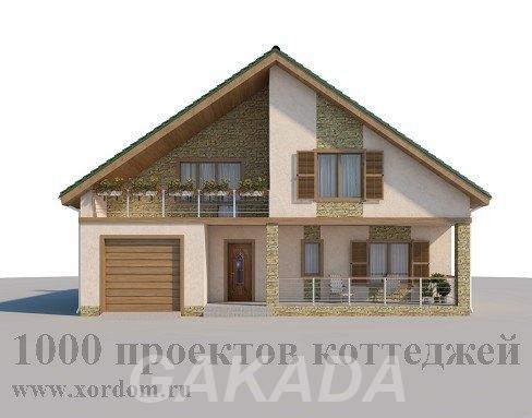 Проект двухэтажного кирпичного дома с гаражом и асимметрич,  Москва