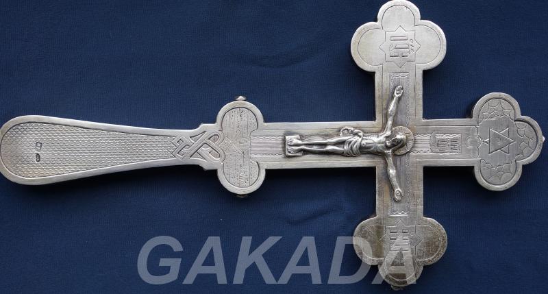Старинный напрестольный водосвятный крест Серебро 84 Масте, Вся Россия